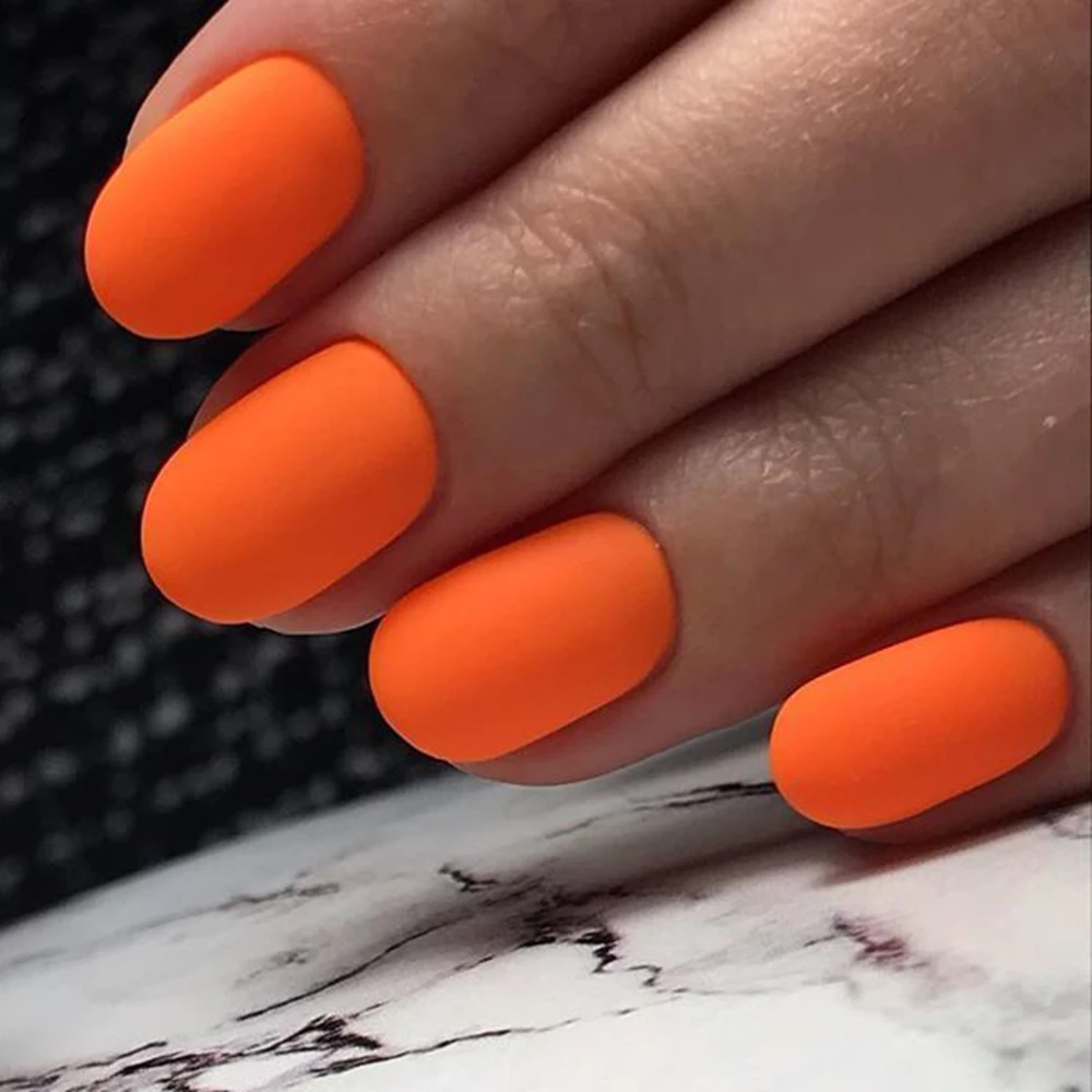 

24 Pcs Matte Orange Artificial False Nails Short Fake Nails For Design DIY Full Cover Tips Manicure Nail Accessories