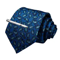 Качественный мужской галстук синего и серебряного цвета с узором пейсли, Шелковый Свадебный галстук для мужчин, Прямая поставка, DiBanGu