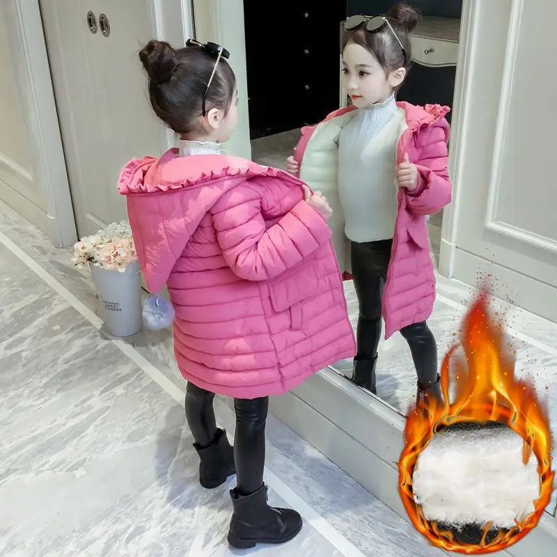 pink Коллекция года, зимние вельветовые куртки с хлопковой подкладкой для девочек плотные теплые куртки для маленьких девочек Детская верхняя одежда с капюшоном, детские ватные парки V13 - Цвет: pink