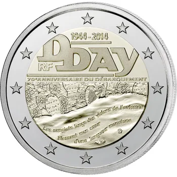

Real Original Coins True Euro Collection Commemorative Coin Unc France 2014 70th Anniversary of Normandy Landing 2 Euro