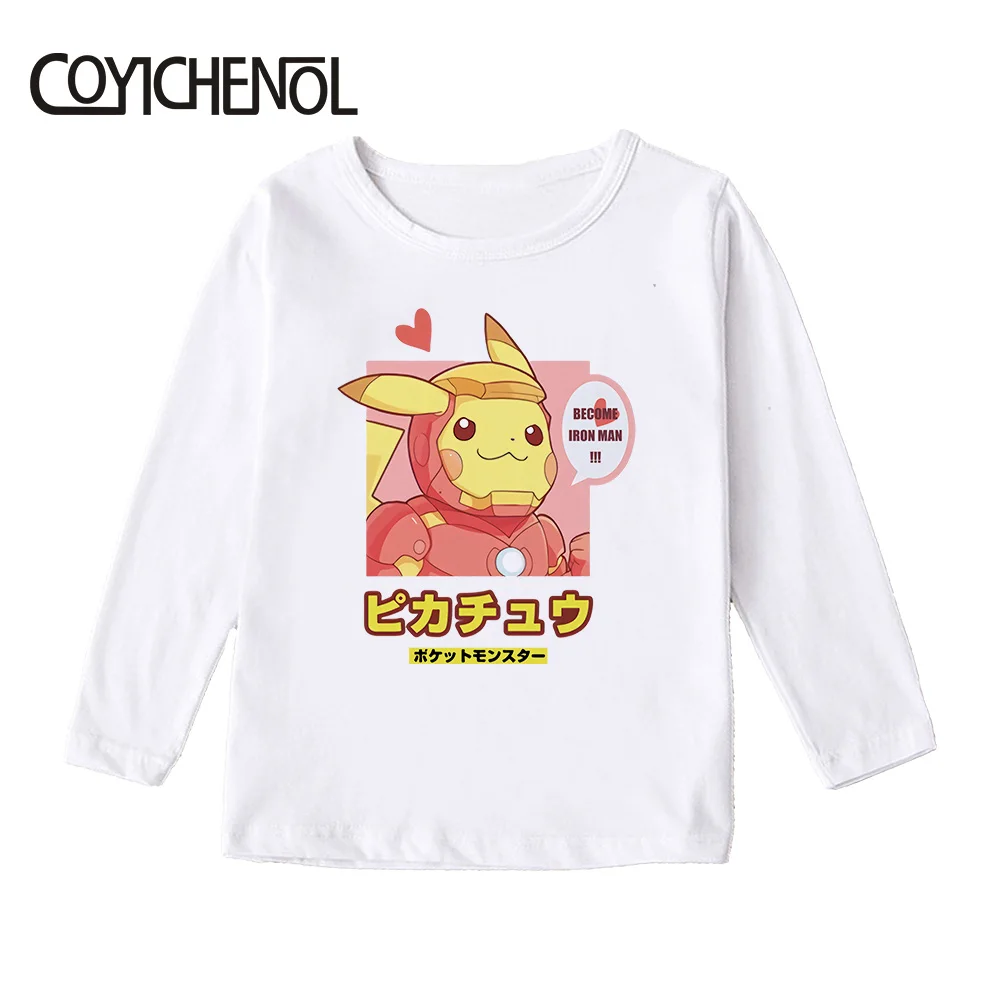 Детская футболка с покемоном; Picachu; детская футболка; коллекция года; сезон лето; От 2 до 12 лет Детская футболка с длинными рукавами и рисунком; топы с рисунками