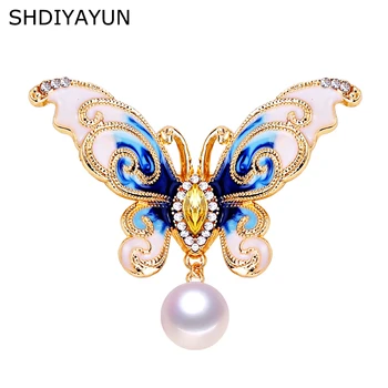 

SHDIYAYUN New Pearl Brooch Natural Freshwater Pearl Vintage Enamel Butterfly Brooch Simple Pins for Women Jewelry Women Gift