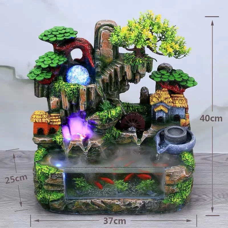 Creative Indoor Simulation Resin Rockery Waterscape Feng Shui Water Fountain Home Office Desktop Spray Humid Decoration