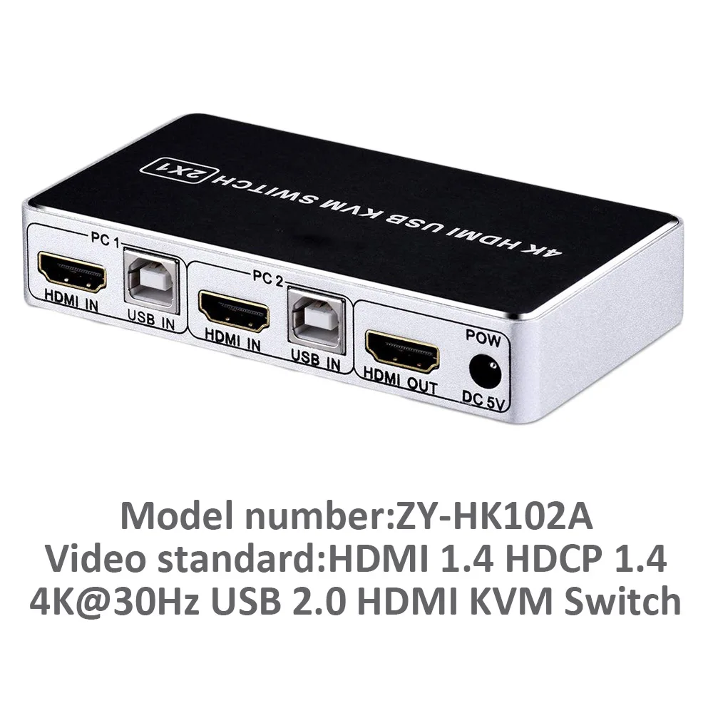 4K 60 Гц KVM переключатель HDMI 2 порта HDMI KVM переключатель USB ПК компьютер KVM переключатель клавиатура мышь переключатель коробка для ноутбука, PS4, Xbox - Цвет: 4K 30Hz KVM Switch