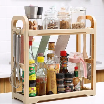 

2 Layer Seasoning Spice Jar Storage Rack Cutlery Spoon 2 Layer Seasoning Hanging Holder Shelf for Household Kitchen