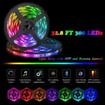 

16 Million Colors Bluetooth APP DIY Controller RGB 5050 LED Strip Light LED Lights Sync To Music 10M 300LEDs Strip IR High Light
