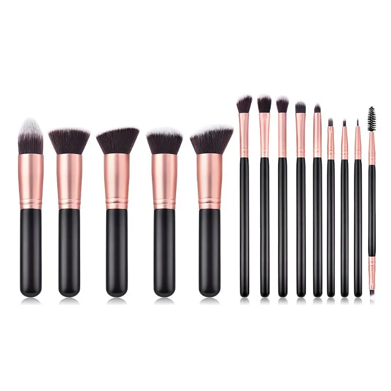 

14 Makeup Brushes Set Loose Powder Brush Eye Shadow Brush Wooden Handle Brown White Hair