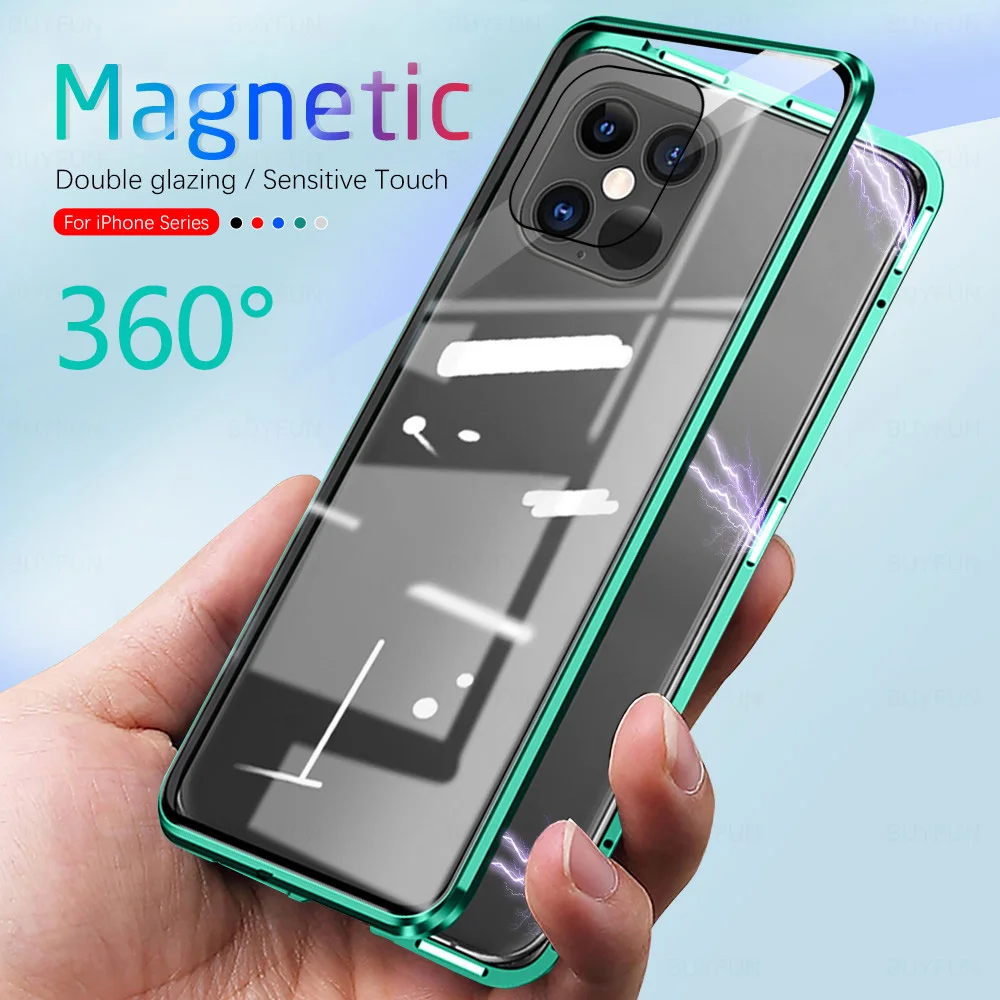 Встроенный металлический магнитный чехол для iPhone 8 7Plus XS XR MAX двухсторонний