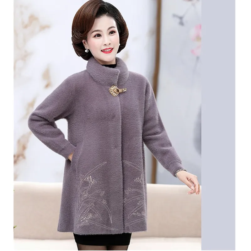 Light purple UHYTGF качественная норковая кашемировая осенне-зимняя шуба женская мода мама 5XL плюс размер куртка благородная Золотая грива шуба женская 375 - Цвет: Light purple