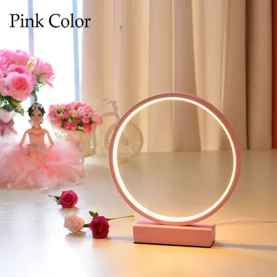 Pink Скандинавское искусство, декоративная настольная лампа, изменяемая яркость, розовый, белый, черный, Круглый прикроватный светильник для спальни, Рогатый олень, теплый белый цвет - Цвет абажура: Pink