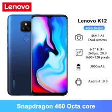Lenovo K12 Mobile Phones 6.5'' HD+ 4GB RAM 64GB ROM  Snapdragon 460 Octa Core 8MP Front Camera 5000mAh Android 10 Cell Phones