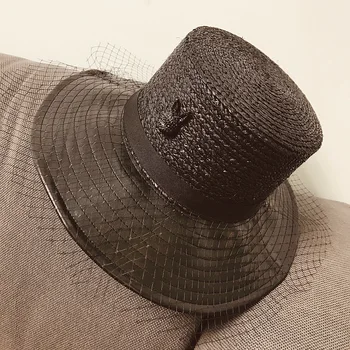 

202002-xu-pu brim new black handmade raffia grass mesh fedoras cap women leisure panama JAZZ hat