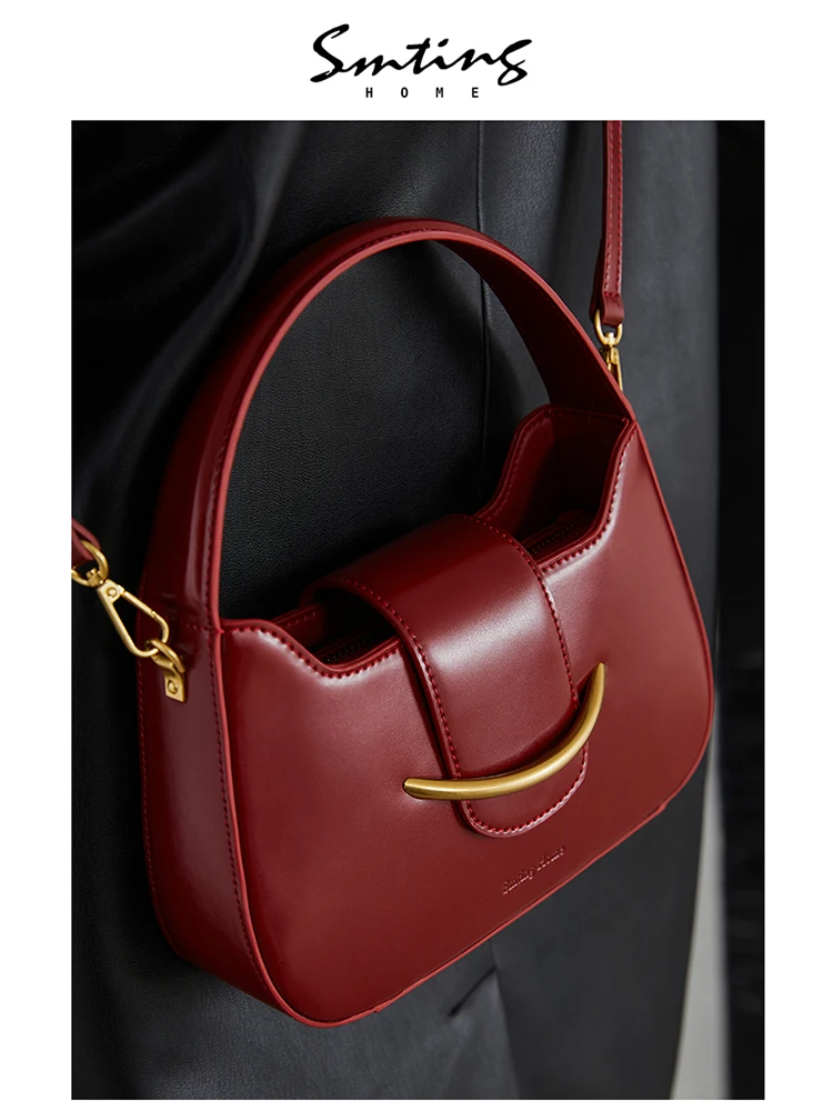 Huakaishan Temple Cowhide Niche Portable Wedding Bag Female Bride Shoulder Crossbody Red Pocket Shoulder Fashion Crossbody