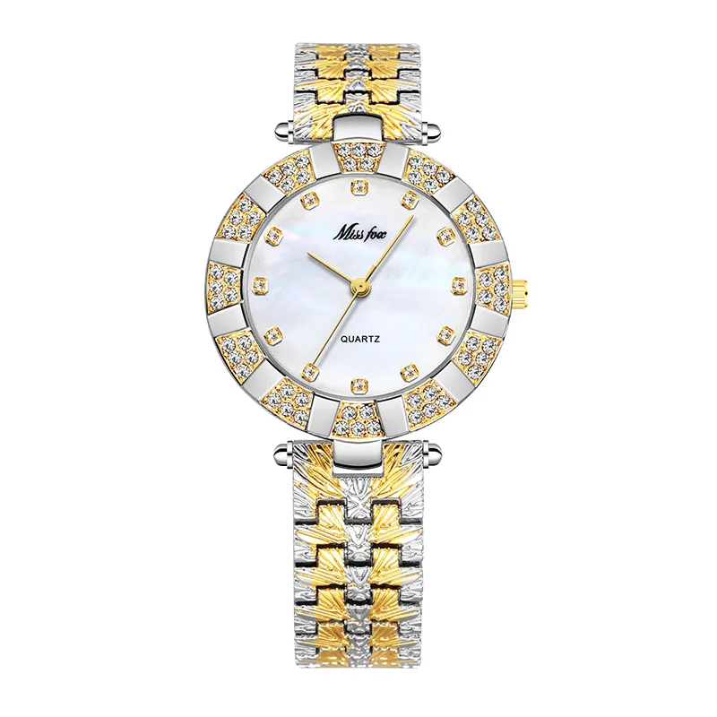silver gold white MISS FOX женские часы со стразами роскошные женские часы женские вечерние наручные часы Романтический горный хрусталь relogio feminino saat - Цвет: silver gold white