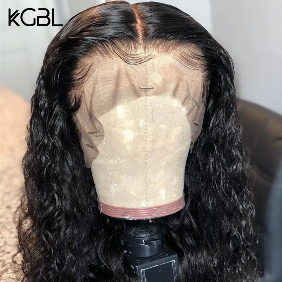 KGBL вьющиеся 13*4 кружевные передние человеческие волосы парики средний коэффициент "-24" натуральный цвет бразильские не Реми волосы парики с детскими волосами
