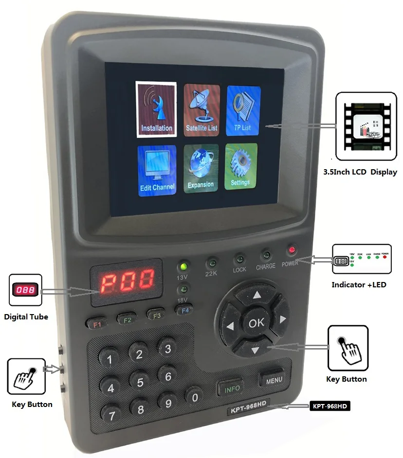 HD satellite tv finder video/i mage display for hd signal of tuner KPT-968HD
