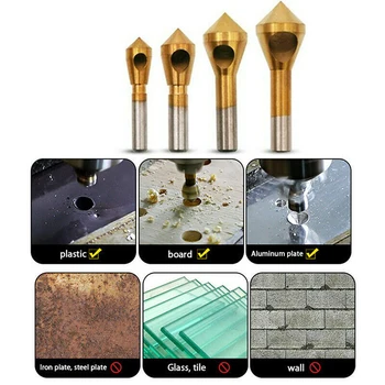 

Titanium Countersink Countersink Drills Hole Tapered Steel Cutter Aluminum Countersunk Head Chamfering Tool 4pcs/Set