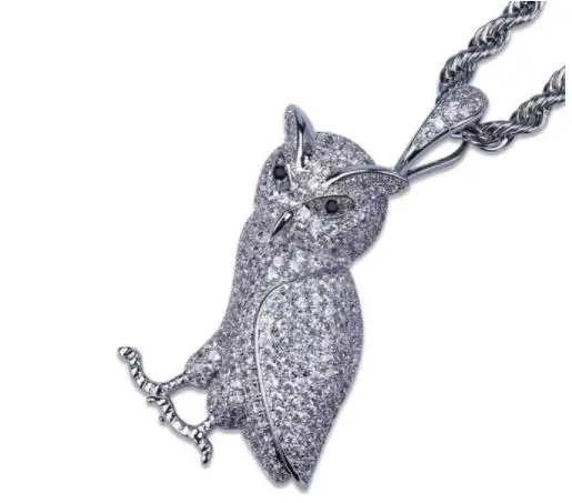 Мужчины Iced Out двойной цвет циркон руки, сложенные для молитвы держа крест кулон ожерелье 2" Цепочка Из Бисера хип хоп ювелирные изделия - Окраска металла: Silver owl
