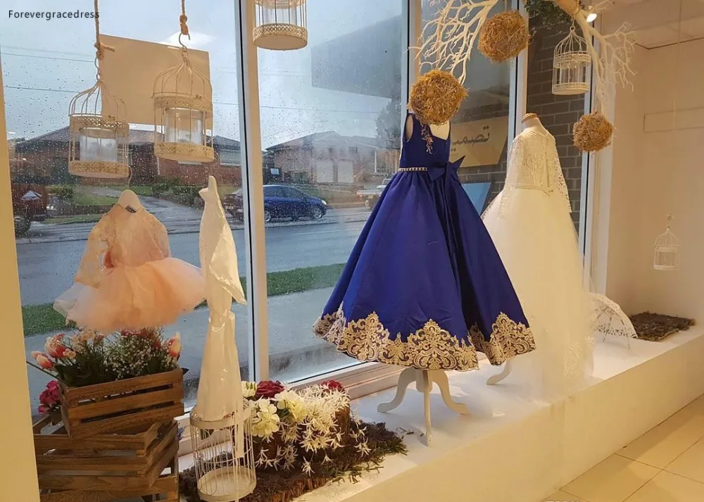 Royal Blue Flower Girl Dresses 2018 Bow Sash Back Appliques Princess A Line Kids Toddler Formal Wear Gowns Girls Pageant Birthday Dress  88 (3)