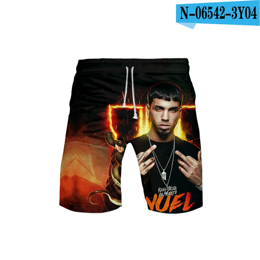 E Мужские 3D Anuel AA шорты 3D бордшорты летние новые быстросохнущие мужские хип-хоп Anuel AA Короткие штаны пляжная одежда уличная одежда - Цвет: E