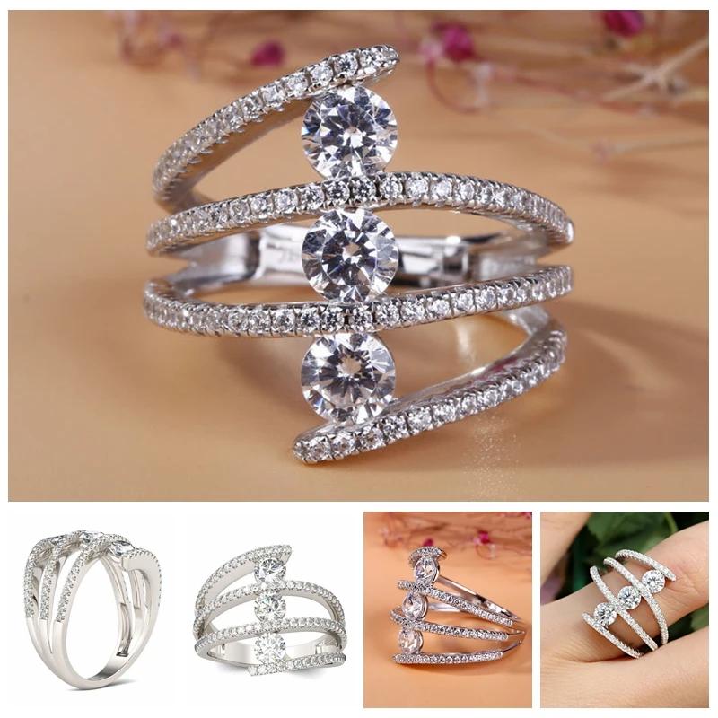 Циркониевое роскошное элегантное кольцо в стиле хип-хоп с четырехкратным