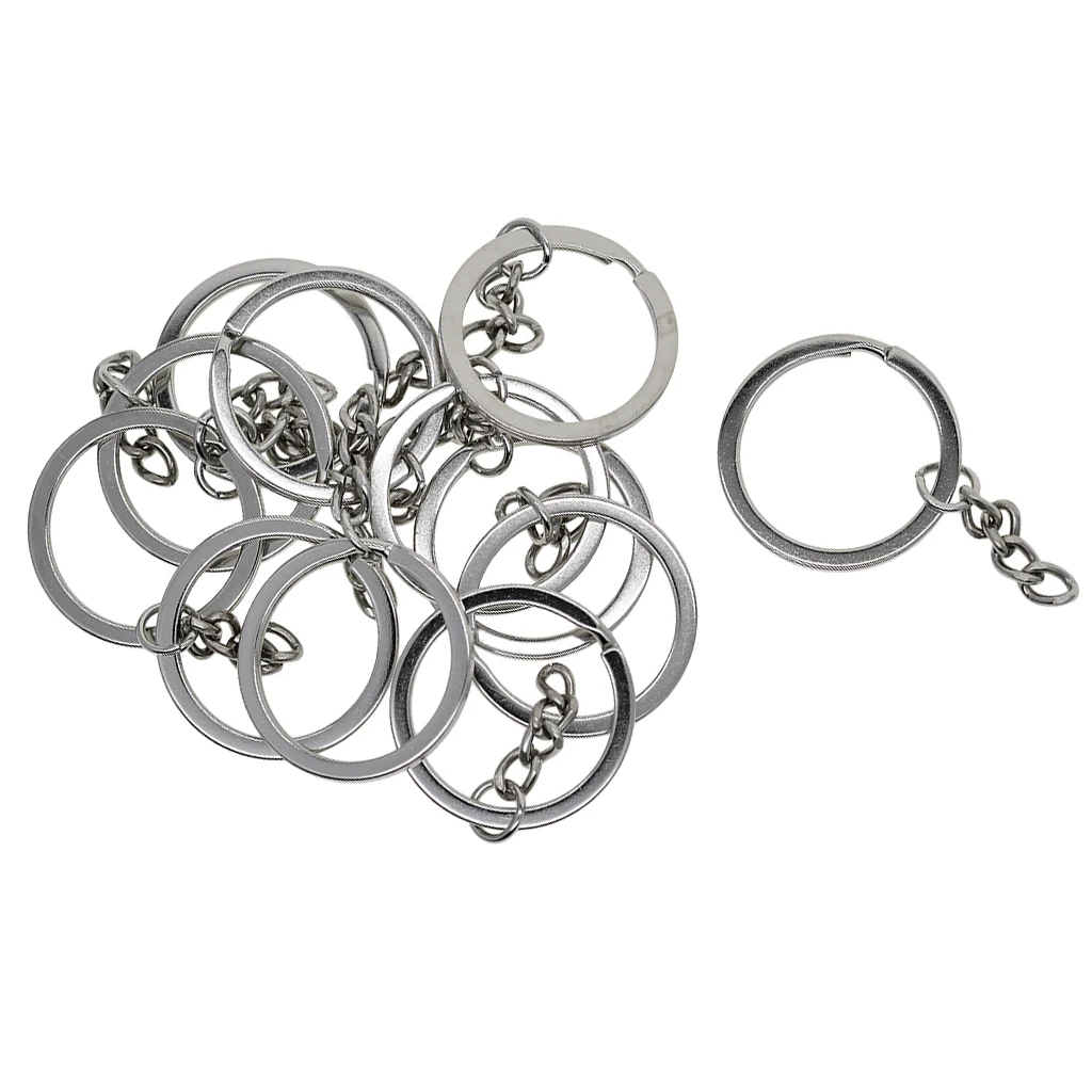 12pcs Split Ring Keychain Key Fob Connector 4 Link Chain Key Ring silver color DIY Home Car Key Chains Bag Parts Accessories