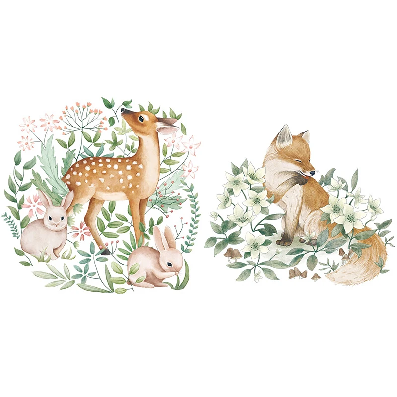 Скандинавский мультфильм наклейки с животными на стену олень кролик лиса