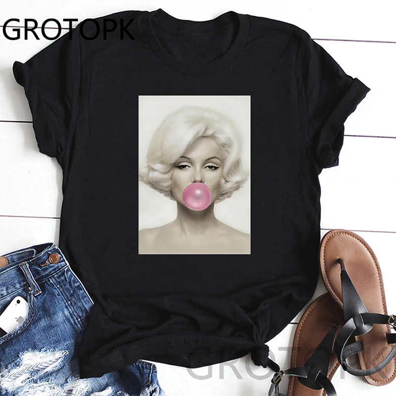 Marilyn Monroe Bubble Gum T Shirt Women Summer Funny Tshirt Vintage Novelty Streewear Harajuku Tee Shirt