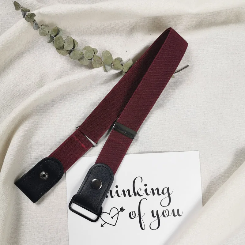 wine red belt Ремень женский Кожаный поясной ремень без пряжки легкие ремни для женщин Мужчин cinturon mujer джинсы брюки стрейч невидимый скрытый эластичный секретный - Цвет: wine red belt