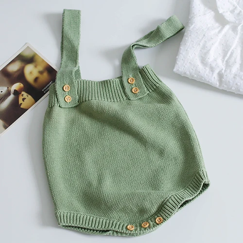 Spring Autumn Cute Overalls Baby Romper Newborn Baby Clothes Kids Girls Boys Sleeveless Jumpsuit Infant Knitted Rompers - Color: Green
