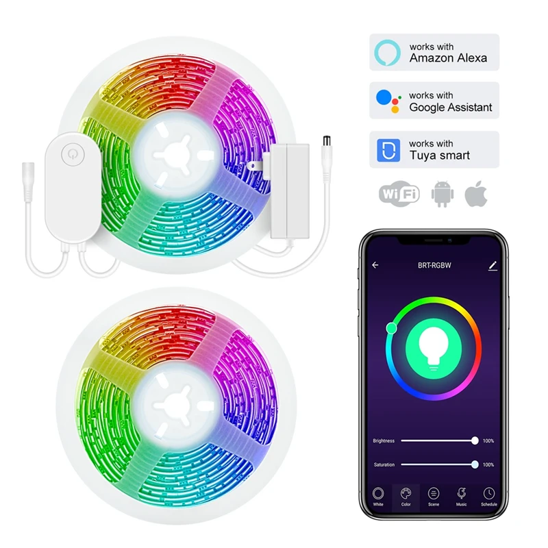 

Smart Wifi LED Strip Light Set Waterproof 5050 Flexible Tape Light Wireless Voice App Control Google Alexa 12V 2A Power Supply