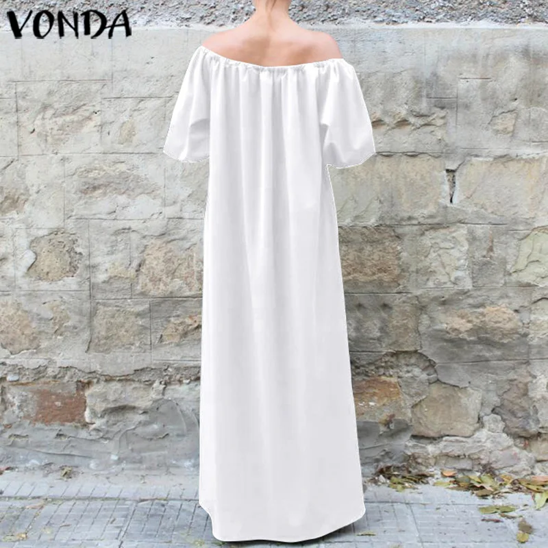 VONDA, Длинные Макси платья, повседневные, одноцветные, вечерние платья размера плюс, летние, праздничные, пляжные, Vestidos 5XL, сексуальный сарафан с открытыми плечами