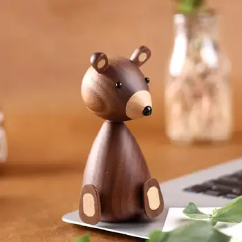 

Wooden Figurine Peach bear Nordic style handicraft creative home decoration children's toys oak puppet toy animal model squirrel