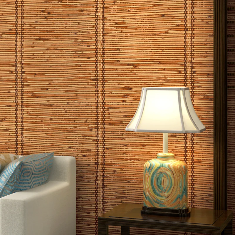 Papel De Parede Chinese Style Embossed Imitation Bamboo Rattan Mats PVC Wallpaper Roll Living Room Retro Backdrop Wall Coverings