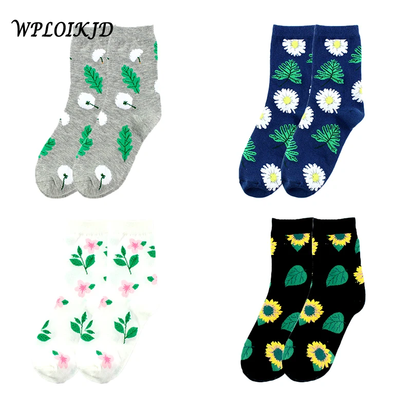 

College Style Jacquard/Plants Flowers Pattern Printing Dandelion/Sunflower Socks Personality Trend Funny Socks Women Harajuku
