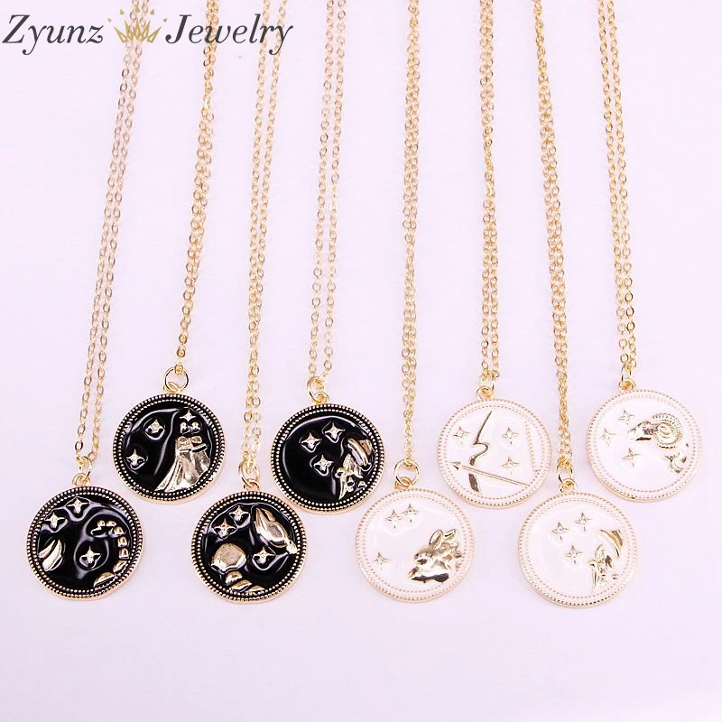Necklaces 12 шт., ожерелье с подвеской из эмали с созвездием, 12 знаков зодиака, астрологическое ожерелье для женщин и мужчин, модное ювелирное изделие - Окраска металла: Necklaces