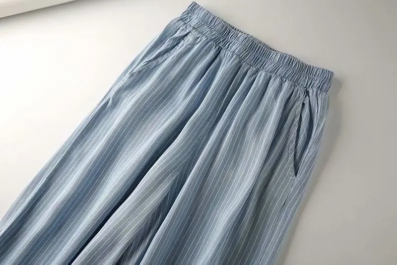 Tencel Denim(брюки длиной до щиколотки) женские летние тонкие эластичные штаны с завязками в полоску, обтягивающие штаны в Корейском стиле Cas