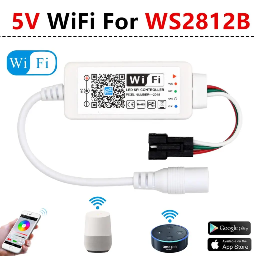 5V WS2812B MINI WIFI DC5-24V Мини Wifi WS2811 WS2812B RGB Светодиодная лента светильник управление Лер Amazon Alexa/Google Phone умный голос IOS/Android приложение управление - Цвет: 5V WS2812B MINI WIFI