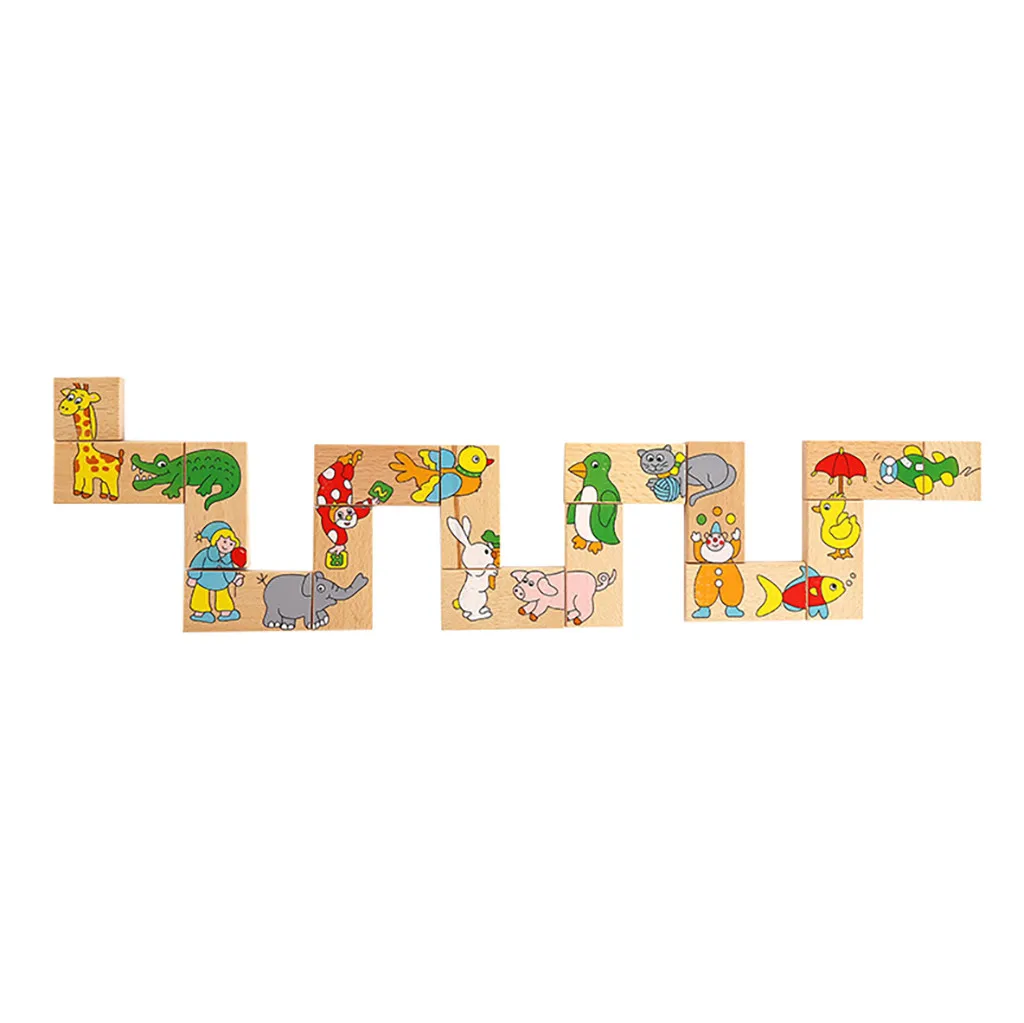 Educational Toys For Baby Early Childhood Cognitive Toys 14pcs Animal Domino Puzzles Toys Wooden Puzzles Domino Blcoks Kids Wy4