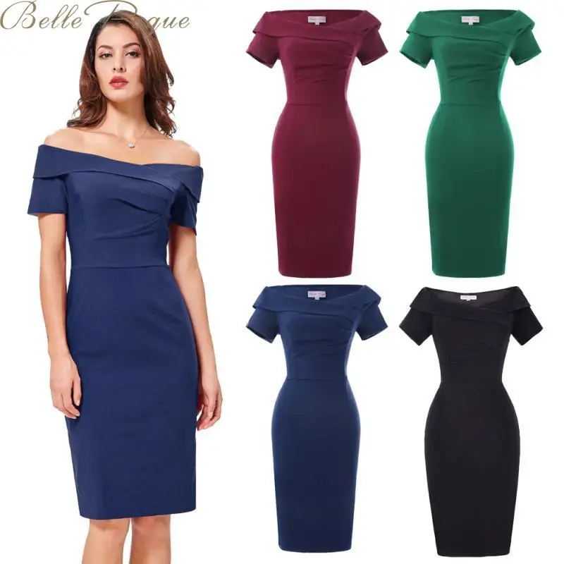 Belle Poque Новое офисное женское платье винтажное летнее однотонное сексуальное с