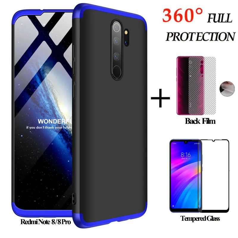 360 Защитный Передний + задний стеклянный чехол xiaomi redmi note 8 pro жесткий защитный note8