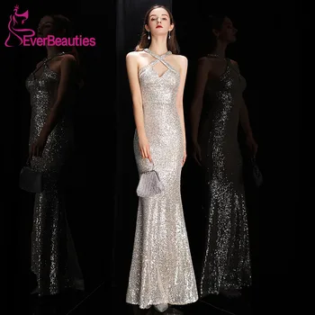 

Robe De Soiree Mermaid Evening Dress Long Prom Gowns Halter Neck Sexy Backless Abendkleider 2020 Sequins вечерние платья