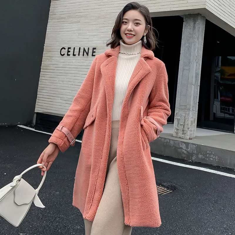 Женская модная повседневная длинная куртка из искусственного меха с отложным