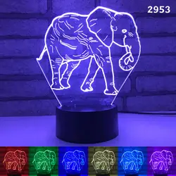 Акриловый 3D светодиодный ночник с изображением слона из мультфильма, самолет, лампа lampara, 7 цветов, сменный USB Настольный светильник