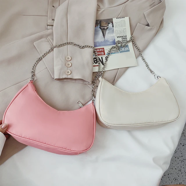 Solid Color Shoulder Purse Women Underarm Bag Ladies Fashion Top-handle Clutches Black Beige White Pink Handbag Pouch 2