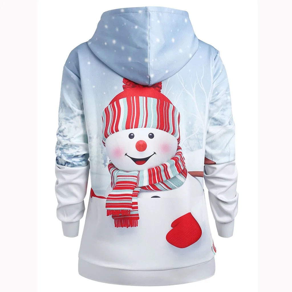 Рождественская негабаритная Толстовка для женщин с большим карманом с рисунком снеговика, новогодний пуловер толстовка с капюшоном зимние Джемперы#20