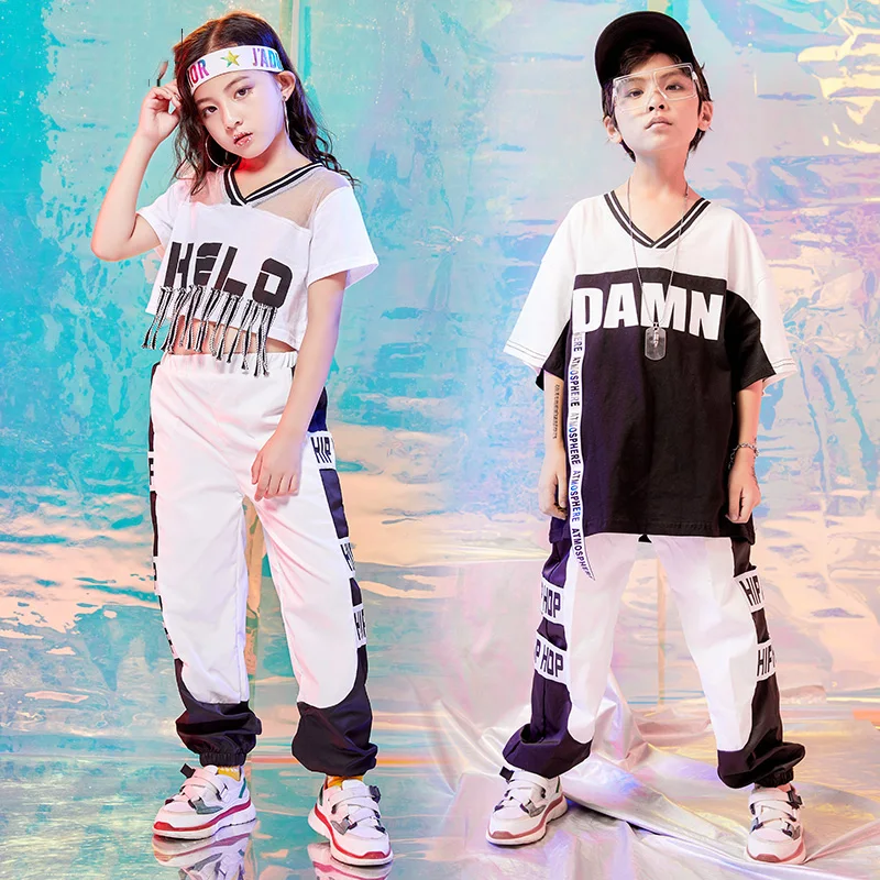 

Hip Hop Costumes Children White Rave Outfit Street Dance Clothing Boys Jazz Stage Performance Kids Cheerleading Wear Girl DN3954