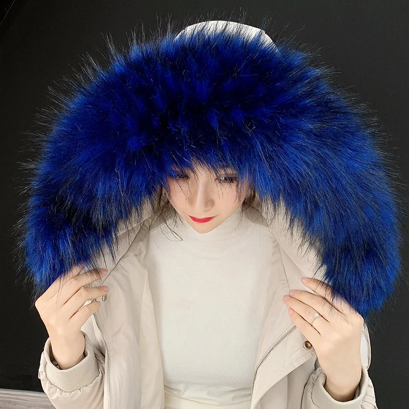 Blue with black Qearlstar Новое поступление женский шарф высокое качество воротник из искусственного меха супер роскошный большой мужской Детский меховой Декор Scraves Wraves YT33 - Цвет: Blue with black