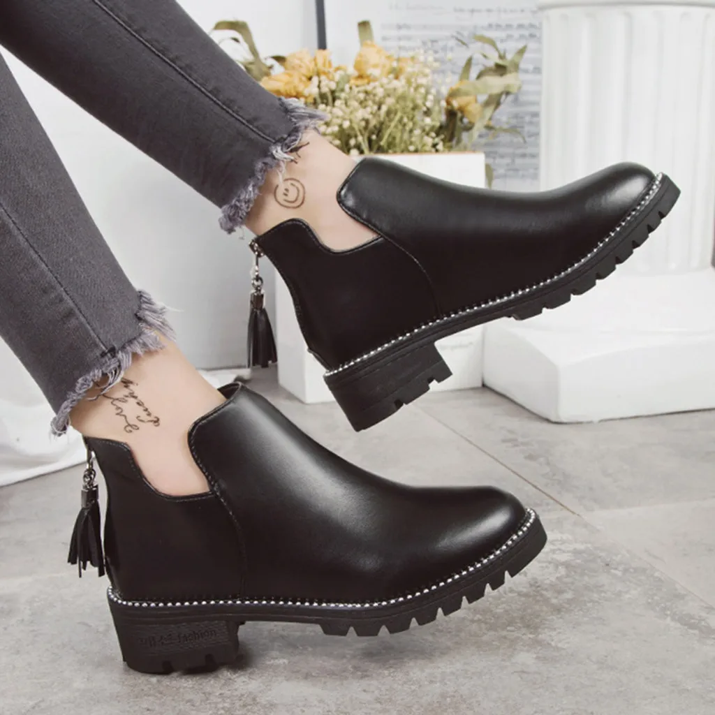 Женские ботинки на шнуровке ботильоны из искусственной кожи с круглым носком без