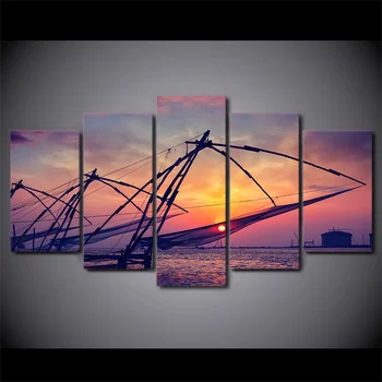 

5 Panel Dusk Bay Sailing Boats Painting Wall Art Modular Poster HD Printed Living Room Pictures Home Decor Canvas Modern Frame
